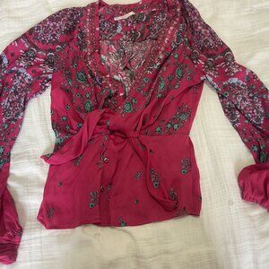 Pink Anthropologie Floral Shirt- XS